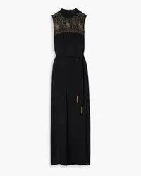 Nili Lotan Juju belted metallic embroidered silk-crepe maxi dress - Black Black