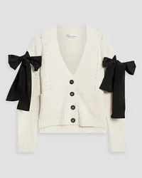 RED Valentino Bow-detailed pointelle-knit cardigan - White White