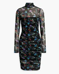 Alice + Olivia Alice Olivia - Delora ruched floral-print stretch-mesh turtleneck dress - Black Black