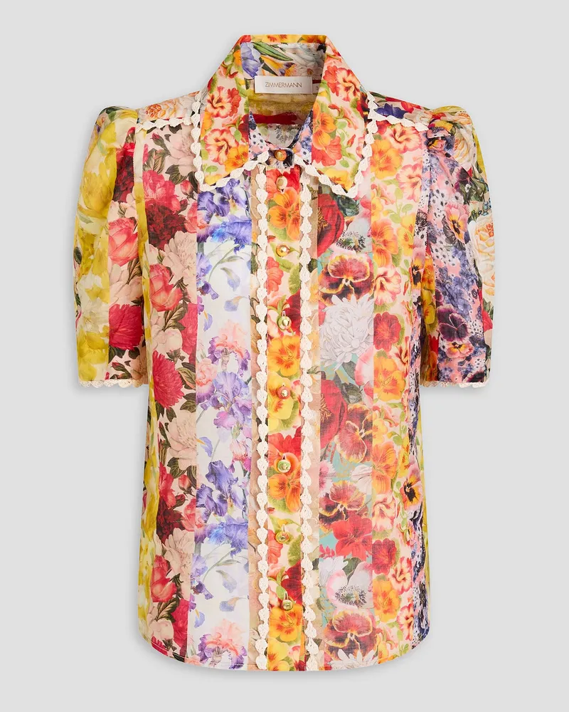 Zimmermann Raffia-trimmed floral-print ramie shirt - Yellow Yellow