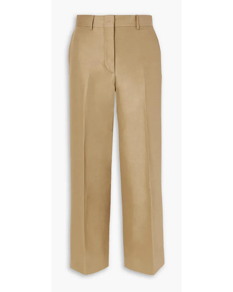 Brioni Cotton, linen and silk-blend twill straight-leg pants - Neutral Neutral