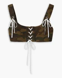 Monse Lace-up printed camouflage-print cotton-twill bralette - Green Green