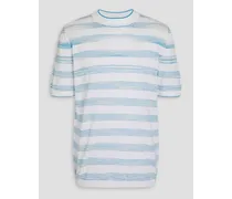 Striped jacquard-knit cotton-blend T-shirt - White