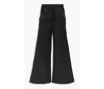 Cotton-blend satin wide-leg pants - Black