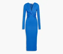 Lara twist-front metallic cotton-blend jersey midi dress - Blue
