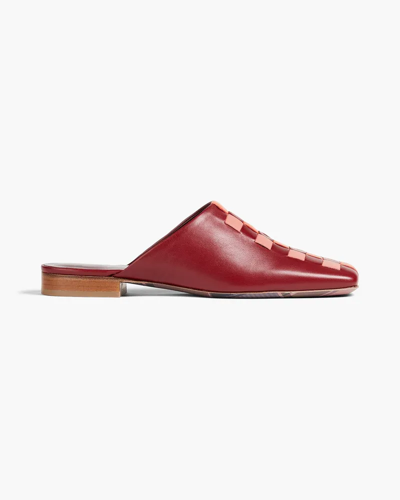 Checked leather slippers - Burgundy