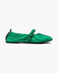 Ganni Ruched satin ballet flats - Green Green