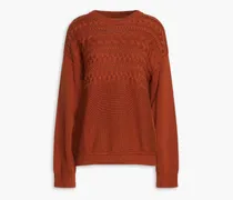 Cable-knit cotton and wool-blend sweater - Brown