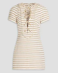 Zimmermann Lace-up striped cotton-blend mini dress - White White