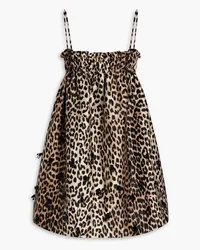 Ganni Embellished gathered leopard-jacquard mini dress - Animal print Animal