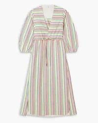 Rosie Assoulin Vivella gathered striped cotton and linen-blend midi dress - White White