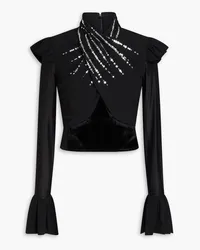 Paco Rabanne Cropped velvet, jersey and crepe top - Black Black