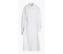 Striped cotton-poplin midi shirt dress - White