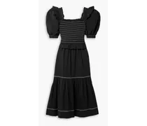 Sibylle ruffled shirred cotton-poplin midi dress - Black