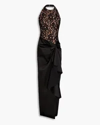 RASARIO Draped corded lace and satin halterneck gown - Black Black