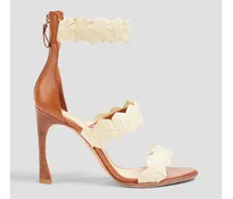 Emilia leather and raffia sandals - White