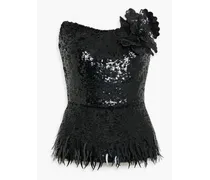Strapless embellished tulle top - Black