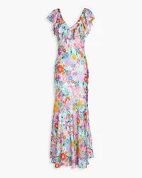 Olivia Rubin Rex ruffled floral-print satin maxi dress - Green Green