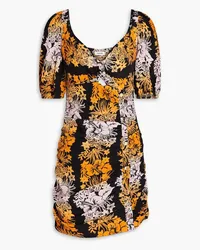 Sandro cutout floral-print cotton-blend seersucker mini dress - Black Black