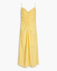 Sandro Crystal-embellished ruched crepe midi dress - Yellow Yellow