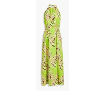 Printed cotton-poplin halterneck maxi dress - Green