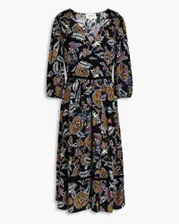 ba&sh Vienne gathered printed crepe midi dress - Black Black