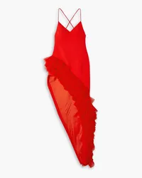 David Koma Asymmetric tulle-trimmed wool-crepe maxi dress - Red Red