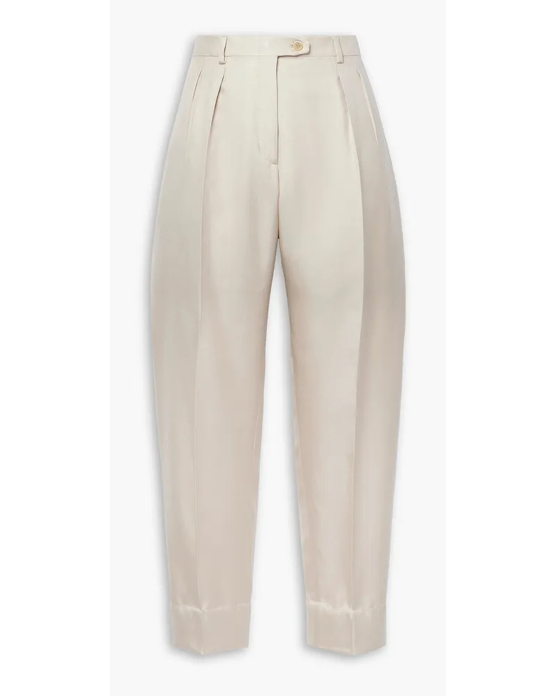 Brioni Pleated silk-twill tapered pants - Neutral Neutral