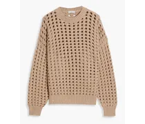 Sequin-embellished open-knit cashmere and silk-blend sweater - Neutral