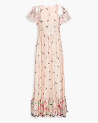 RED Valentino Cutout floral-print silk-chiffon midi dress - Pink Pink