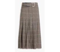 Nimue belted pleated Prince of Wales checked woven midi skirt - Neutral