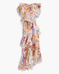 Zimmermann Asymmetric ruffled laser-cut floral-print crepe dress - Multicolor Multicolor