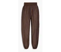 Printed cotton and silk-blend tapered pants - Brown