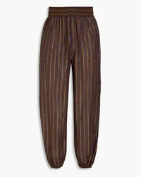 Tory Burch Printed cotton and silk-blend tapered pants - Brown Brown