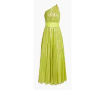 Alice Olivia - Milan one-shoulder belted metallic silk-blend gown - Green