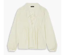 Sachi pintucked lace-up gauze blouse - White