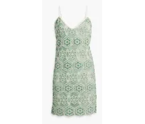 Cotton-blend crocheted lace mini dress - Green