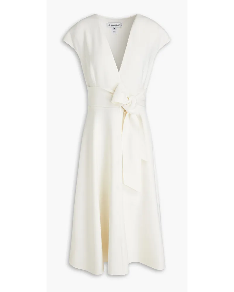 Belted wool-blend crepe midi dress - White