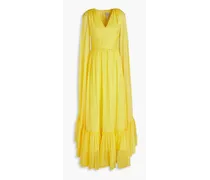 Gathered silk-chiffon gown - Yellow