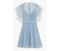 Ruffled pleated tulle mini dress - Blue