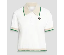 Pointelle-trimmed appliquéd cotton-blend jersey polo shirt - White