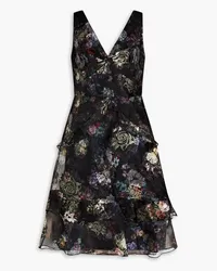 Marchesa Ruffled floral-print fil coupé organza dress - Black Black