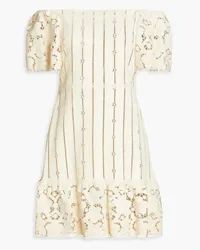 Valentino Garavani Off-the-shoulder laser-cut leather mini dress - White White