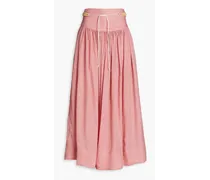 Belted gathered linen maxi skirt - Pink