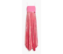 Alice Olivia - Ottoman-paneled plissé-lamé gown - Pink