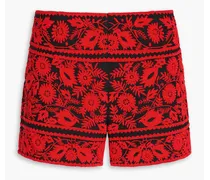 Bead-embellished wool and silk-blend shorts - Red