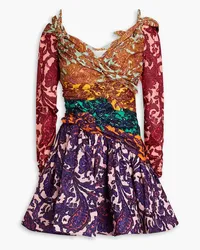 Zimmermann Cold-shoulder knotted paisley-print linen mini dress - Purple Purple