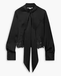 Stella McCartney Pussy-bow lace-trimmed satin blouse - Black Black