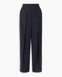 Stella McCartney Faux leather-trimmed pleated wool-twill tapered pants - Blue Blue