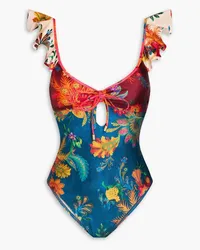 Zimmermann Ruffled printed swimsuit - Blue Blue